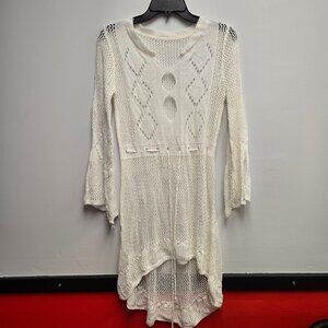 Womens One Size White Crochet Knit Fishnet Boho Beach Coverup Dress Mini Flare